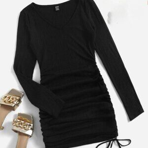 Drawstring Side Ribbed Knit Dress